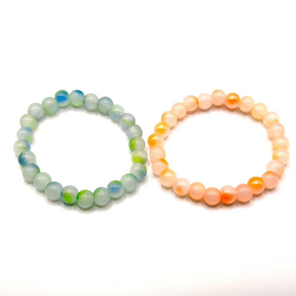 Beaded Stretch Bracelet Set Women OS Multi Color Round Stone Yoga Zen Jewelry 79